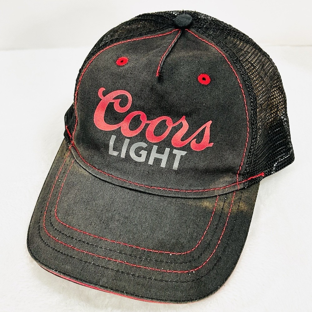 Coors Light Drink Distressed Trucker Hat Cap Adjustable Strapback Black Casual